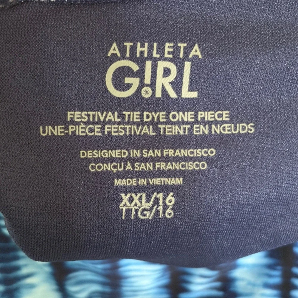 Athleta Girl Festival Tie Dye One‎ Piece Swimsuit Blue Navy XXL 16 Cutout Back